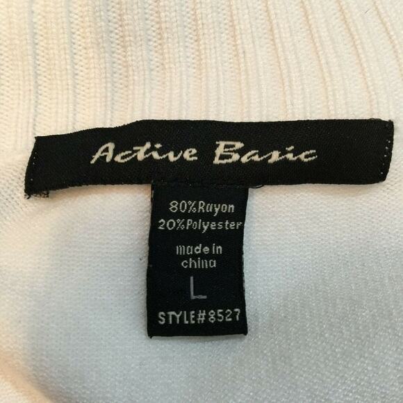 Active Basic Long Sleeve Pullover Sweater Round Neck Solid White Size Large - Picture 5 of 5